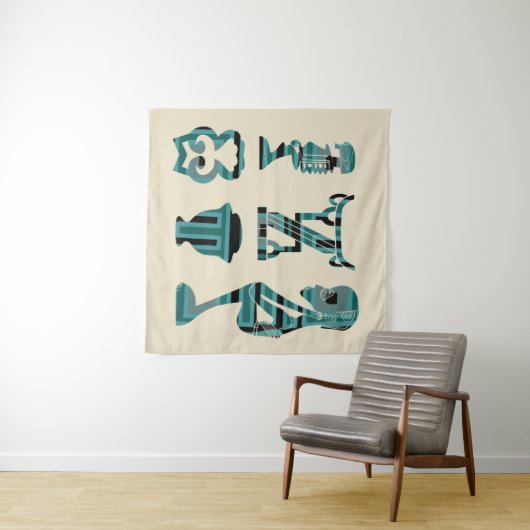 Abstract-Afrikaanse stammenkunst Wandkleed (In Situ (horizontaal))