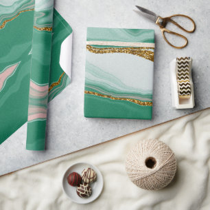 Abstract Agaat Groen en Goud Marmeren Swirl Cadeaupapier