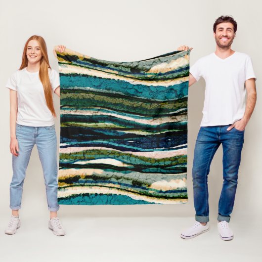 Abstract Agaat Streep Blauw Groen Sinaasappel Fleece Deken (In situ)