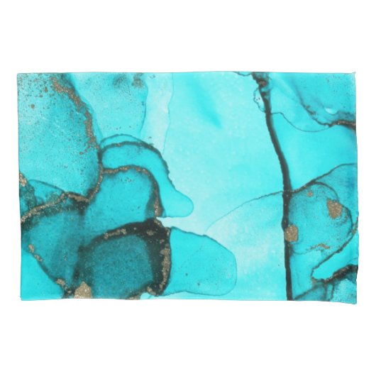 Abstract Agaat Turquoise Goud Kussen Hoesje Kussensloop (Voorkant-Links)