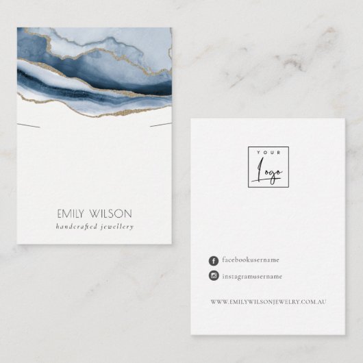 Abstract Agate Blue Gold Ketting Band-beeldscherm Visitekaartje