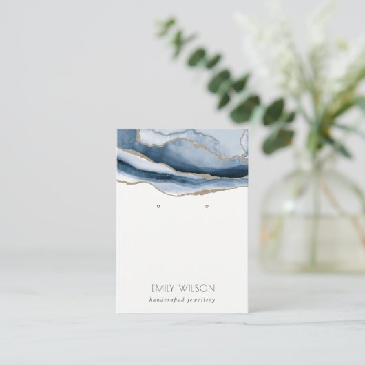 Abstract Agate Gold Navy Stud Earning Display Visitekaartje (Staand voorkant)