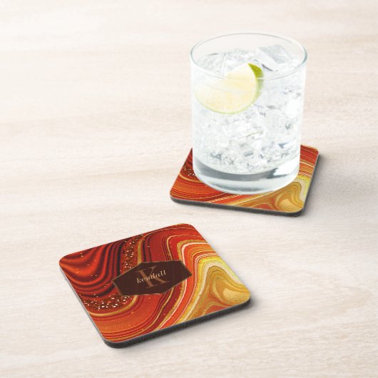 Abstract Agate Monogram heet Sinaasappel ID827 Bier Onderzetter (Rechterzijde)