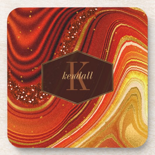 Abstract Agate Monogram heet Sinaasappel ID827 Bier Onderzetter (Voorkant)