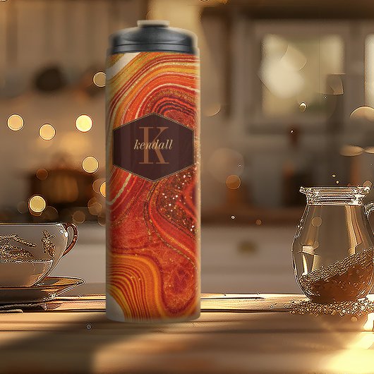 Abstract Agate Monogram heet Sinaasappel ID827 Thermosbeker