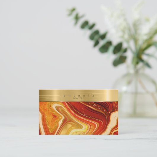 Abstract Agate Monogram heet Sinaasappel ID827 Visitekaartje (Staand voorkant)