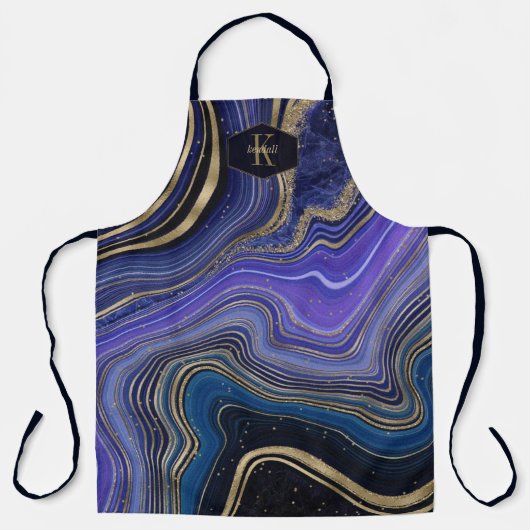 Abstract Agate Monogram Middernacht ID827 Schort (Voorkant)