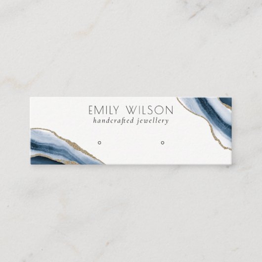 Abstract AGATE Navy Blue Gold Stud Earning Display Mini Visitekaartje (Voorkant)