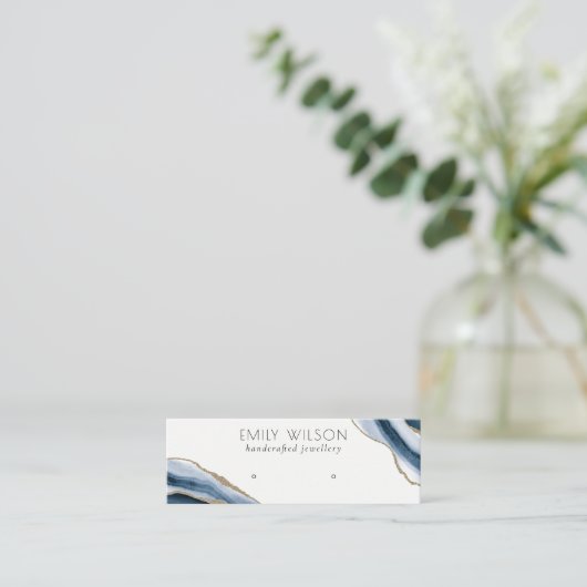 Abstract AGATE Navy Blue Gold Stud Earning Display Mini Visitekaartje (Staand voorkant)