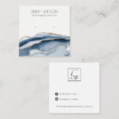 Abstract AGATE Navy Blue Gold Stud Earning Display Vierkante Visitekaartje (Voorkant / Achterkant)