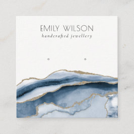 Abstract AGATE Navy Blue Gold Stud Earning Display Vierkante Visitekaartje