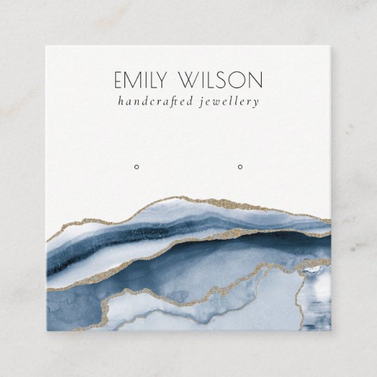 Abstract AGATE Navy Blue Gold Stud Earning Display Vierkante Visitekaartje (Voorkant)