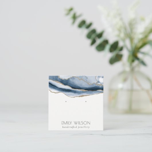 Abstract AGATE Navy Blue Gold Stud Earning Display Vierkante Visitekaartje (Staand voorkant)