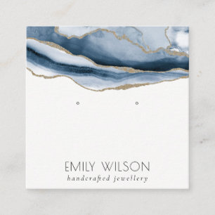Abstract AGATE Navy Blue Gold Stud Earning Display Vierkante Visitekaartje
