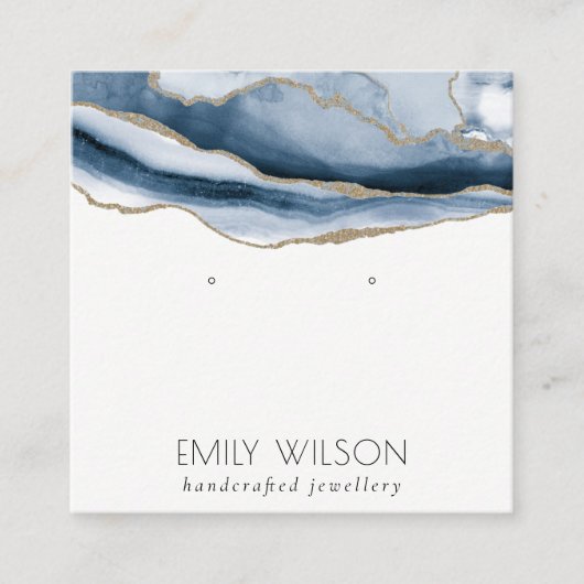 Abstract AGATE Navy Blue Gold Stud Earning Display Vierkante Visitekaartje (Voorkant)