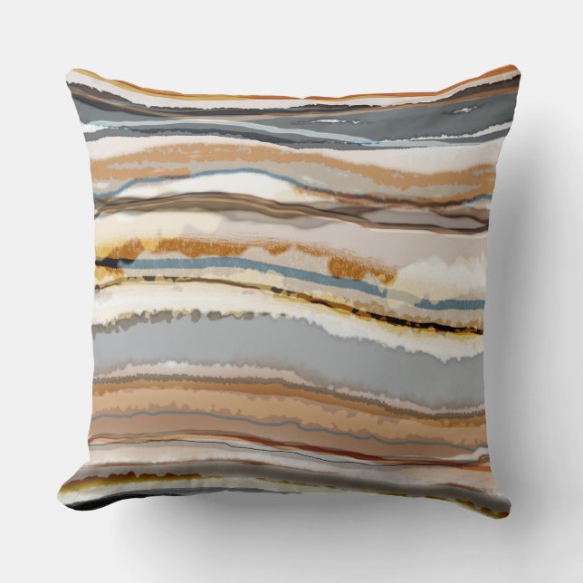 Abstract Agate Pattern Grey Brown Cream Kussen (Voorkant)
