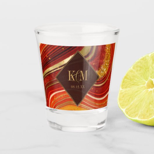 Abstract Agate Wedding Hot Sinaasappel ID827 Shot Glas (Voorkant)