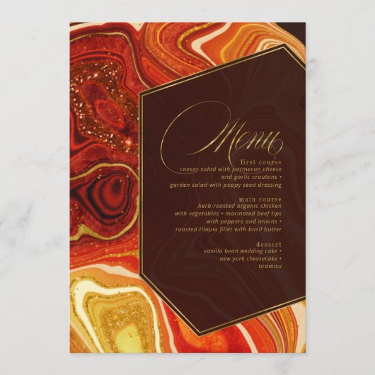 Abstract Agate Wedding Menu V1 Hot Oranje ID827 (Voorkant)