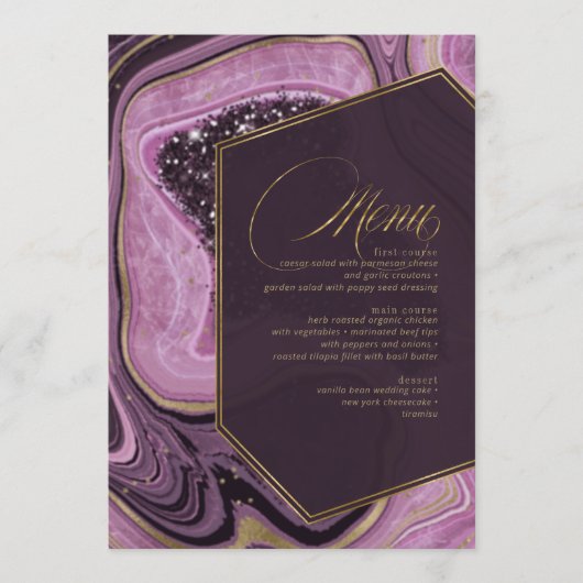 Abstract Agate Wedding Menu V1 Mauve ID827 (Voorkant)