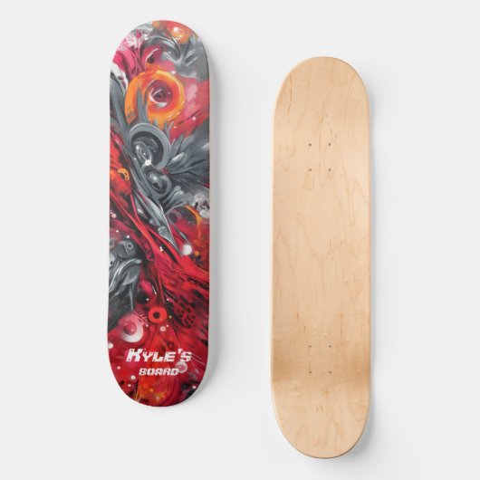 Abstract airbrush street art in reds and grays persoonlijk skateboard (Voorkant)