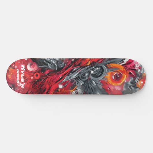 Abstract airbrush street art in reds and grays persoonlijk skateboard (Horizontaal)