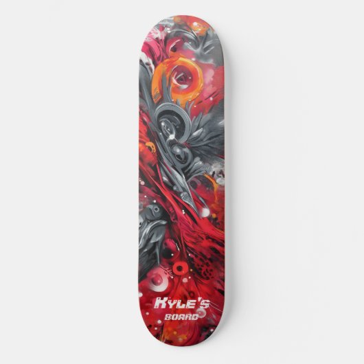 Abstract airbrush street art in reds and grays persoonlijk skateboard (Voorkant)