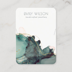 Abstract Alcohol Ink Gold Green Ketting Display Visitekaartje