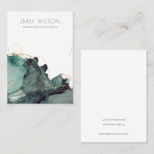 Abstract Alcohol Ink Gold Green Ketting Display Visitekaartje (Voorkant / Achterkant)