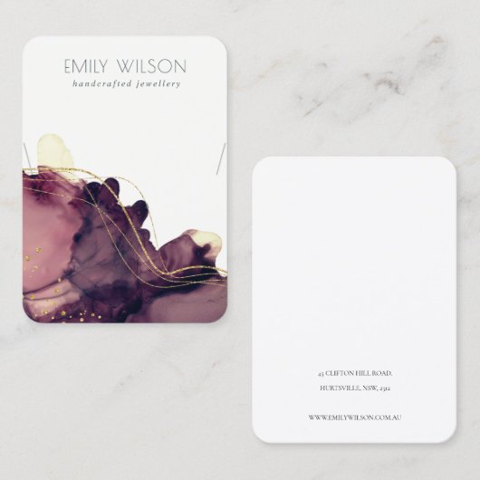 Abstract Alcohol Ink Gold Maron Ketting Display Visitekaartje (Voorkant / Achterkant)