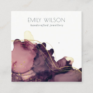 Abstract Alcohol Ink Gold Maroon Woning Display Vierkante Visitekaartje