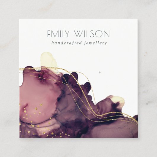 Abstract Alcohol Ink Gold Maroon Woning Display Vierkante Visitekaartje (Voorkant)