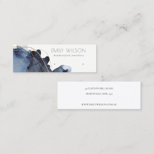 Abstract Alcohol Ink Gold Navy Earning Display Mini Visitekaartje (Voorkant / Achterkant)