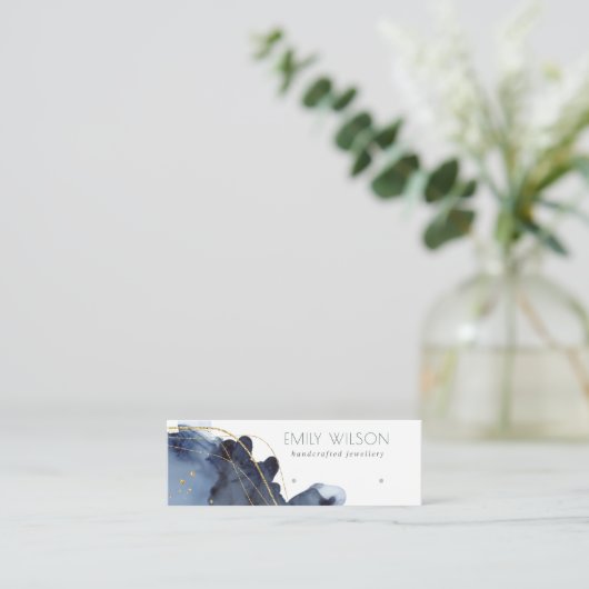 Abstract Alcohol Ink Gold Navy Earning Display Mini Visitekaartje (Staand voorkant)