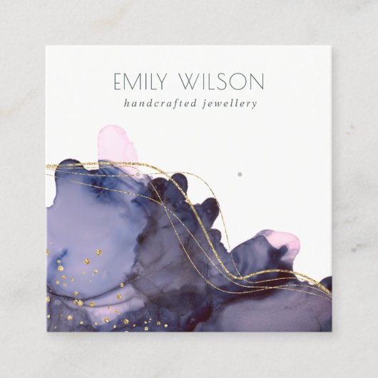 Abstract Alcohol Ink Gold Navy Earning Display Vierkante Visitekaartje (Voorkant)