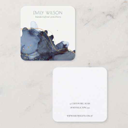 Abstract Alcohol Ink Gold Navy Earning Display Vierkante Visitekaartje (Voorkant / Achterkant)