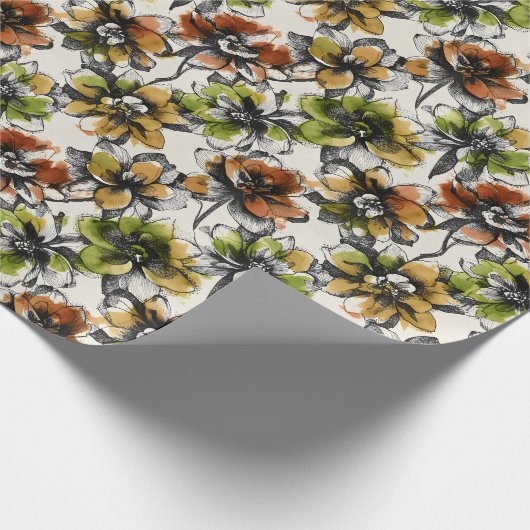 Abstract Alcohol Wash Pen and Ink Flowers Cadeaupapier (Hoek)