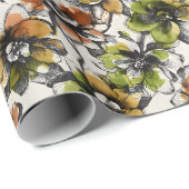 Abstract Alcohol Wash Pen and Ink Flowers Cadeaupapier (Rol Hoek)