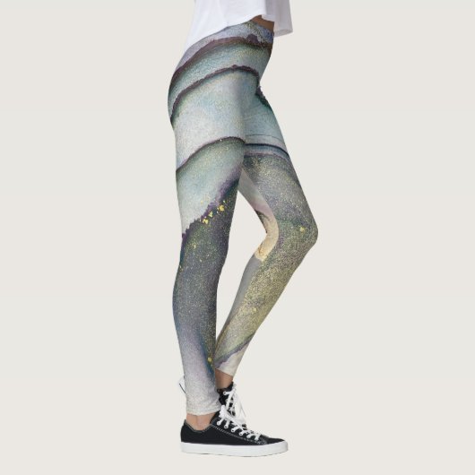 Abstract alcoholinkt Blauwgroen Paars grijs goud Leggings (Rechts)