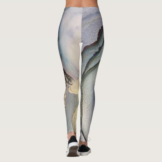 Abstract alcoholinkt Blauwgroen Paars grijs goud Leggings (Achterkant)