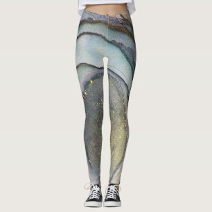 Abstract alcoholinkt Blauwgroen Paars grijs goud Leggings