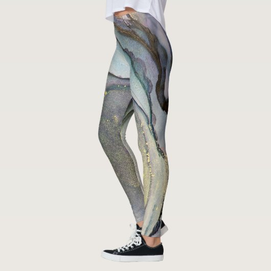 Abstract alcoholinkt Blauwgroen Paars grijs goud Leggings (Links)