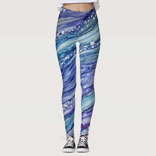 Abstract alcoholinkt Vloeibaar Kunstblauw Paars Leggings (Voorkant)