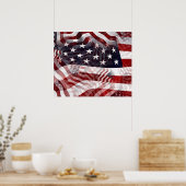 Abstract-Amerikaans label rood-blauw kunstpatroon Poster (Keuken)