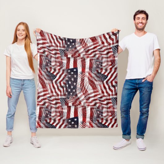 Abstract Amerikaans Rood Wit Blauw Vlag Motief Fleece Deken (In situ)