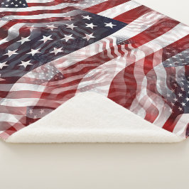 Abstract Amerikaans Rood Wit Blauw Vlag Motief Sherpa Deken