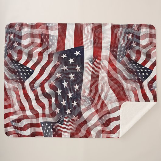 Abstract Amerikaans Rood Wit Blauw Vlag Motief Sherpa Deken (Voorkant (horizontaal))