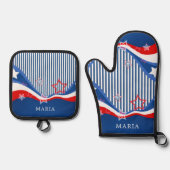 Abstract Amerikaans vlagontwerp patriottisch ontwe Ovenwant & Pannenlap Set (Voorkant)