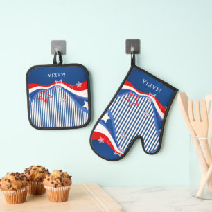 Abstract Amerikaans vlagontwerp patriottisch ontwe Ovenwant & Pannenlap Set