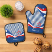 Abstract Amerikaans vlagontwerp patriottisch ontwe Ovenwant & Pannenlap Set (Top down)