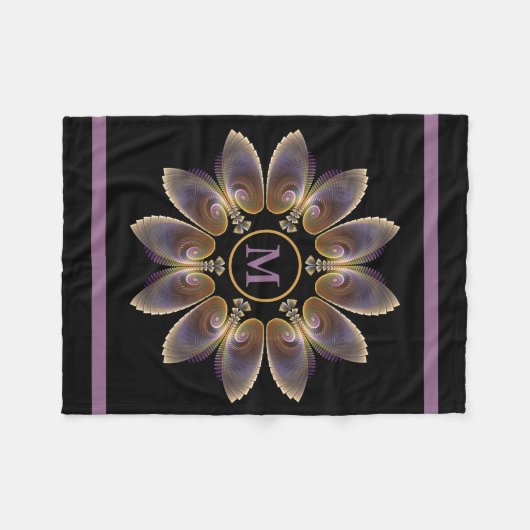 Abstract Angel Wings Mandala Fractal Monogram Fleece Deken (Voorkant (Horizontaal))